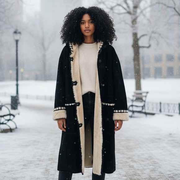 Jackets & Blazers - Vintage Sin by Morgan Cooper Black Suede Faux Fur Hooded Trench Coat Jacket L